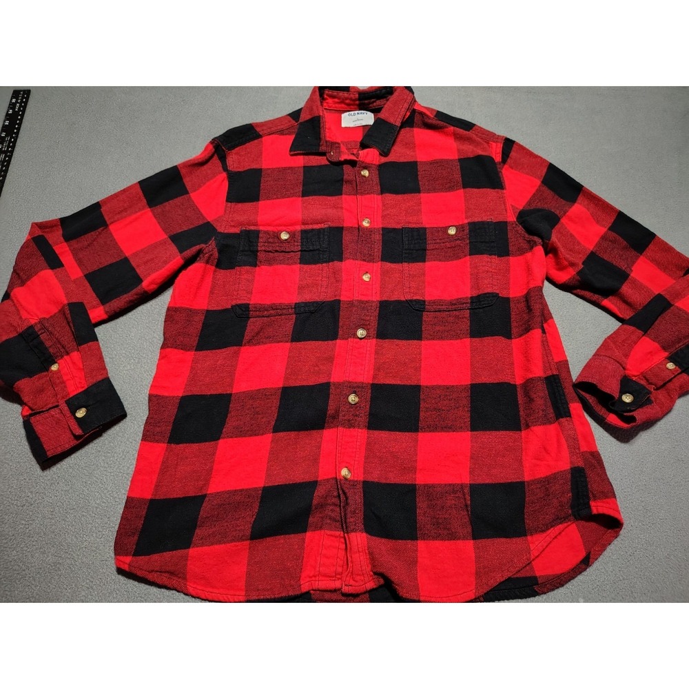 Old Navy Flannel Shirt Men L Red/Black Lumberjack Outdoor‎ Farmer Hiking Comfort